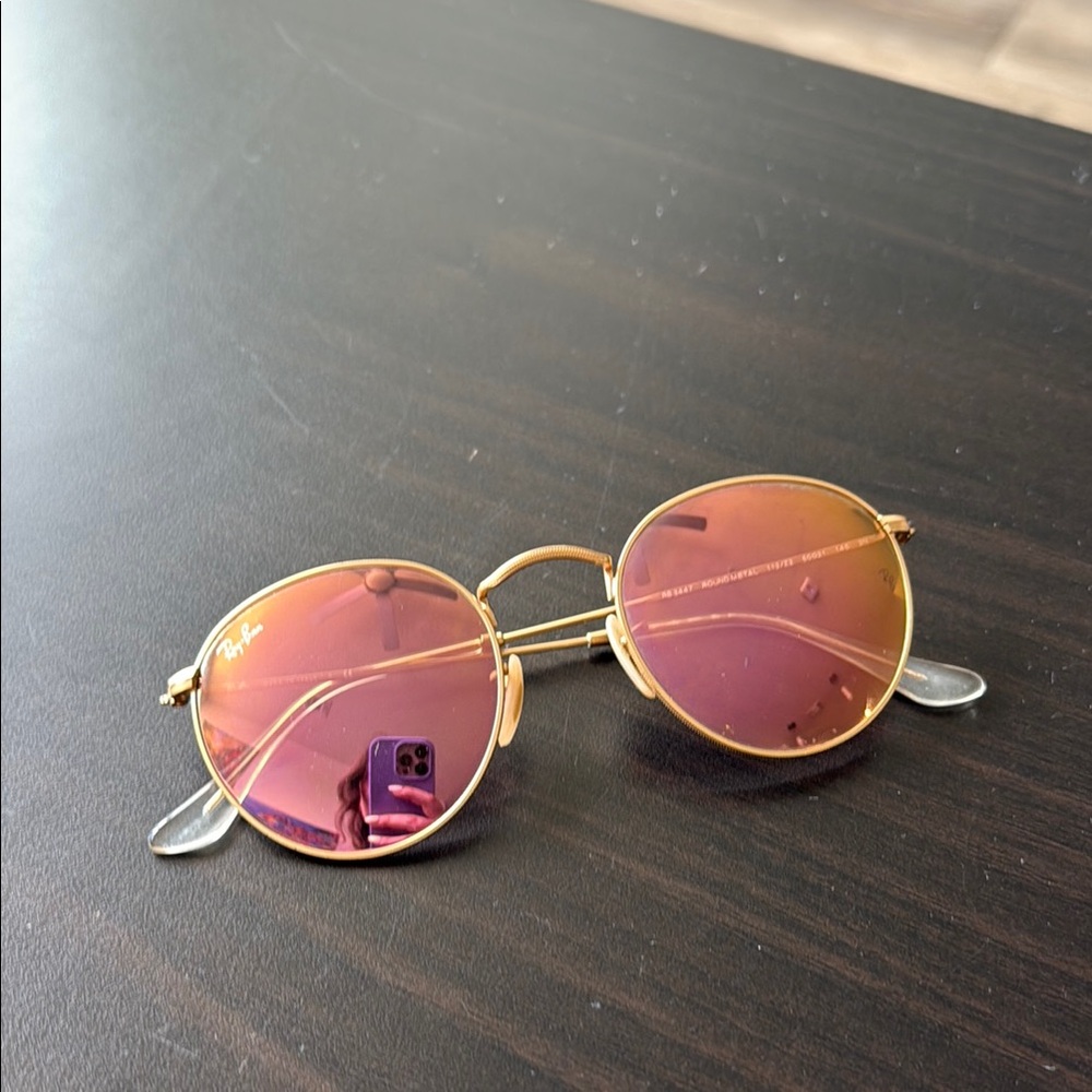 Ray-Ban Gold Sunglasses with Rose Lenses